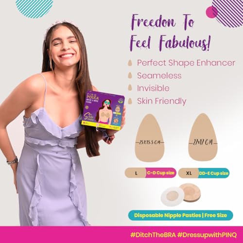 PINQ POLKA Breast Lift Tape Pasties for Saggy Breasts - Adhesive Invisible Boob Tape Pasty 3 Pair & 10 Seamless Nipple Covers2