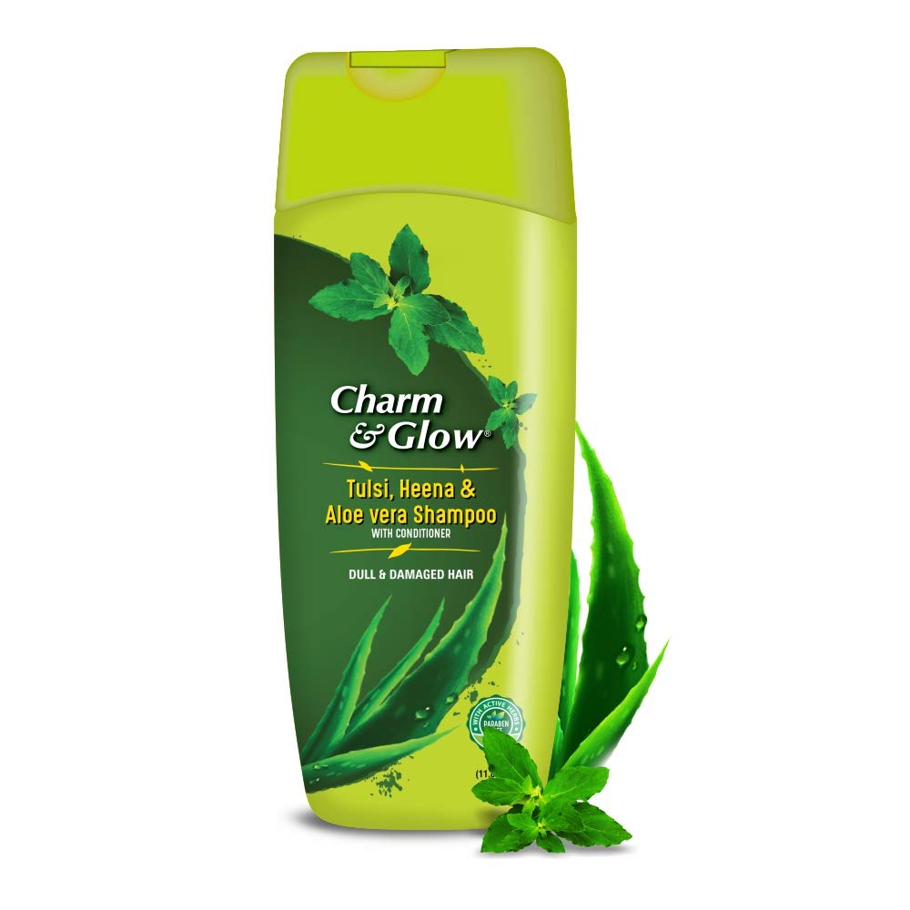 CHARM & GLOW Tulsi, Heena And Aloe Vera Shampoo With Conditioner 1400ML | For Dull And Damaged Hair | Reduces Hair Fall |(350 ml X 4 Bottles)-image-39