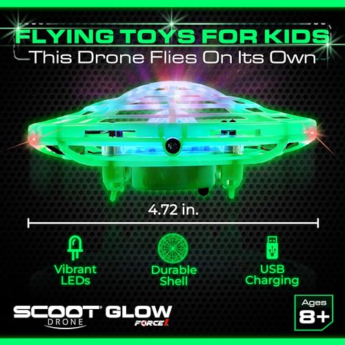 Image of Force1 Scoot Glow Hand Operated Drone for Kids or Adults- Glow in the Dark Hands Free Motion Sensor Mini Drones, LED Lights, 360 Flips, Easy Indoor Small UFO Flying Orb Ball Drone Toy for Boys Girls