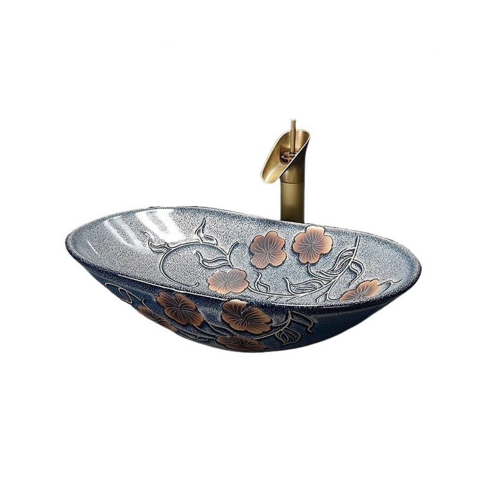 Z4t8m2k6g5 One Color Countertop Bathroom Vessel Vintage Ceramic Bathroom Sink Home Decor Balcony Outdoor Wash Basin,58 * 34 13.5Cm Cloakroom Sink