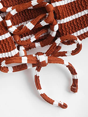 ZAFUL Women Strapless Ribbed High Cut Bandeau Bikini Lace Up 2 Pieces Swimwear4