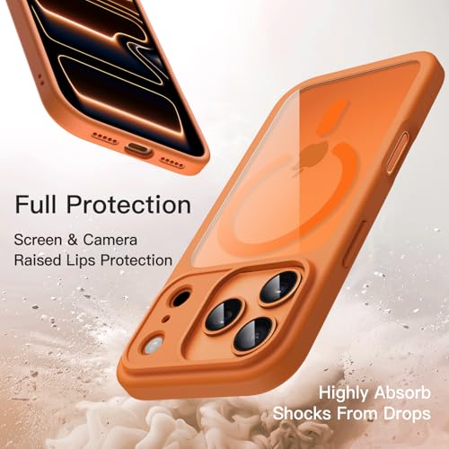 Image of JETech Magnetic Case for iPhone 17 Pro 6.3-Inch Compatible with MagSafe, Shockproof Phone Bumper Cover, Solid Color Matte TPU Frame, Anti-Scratch Clear Back (Orange)