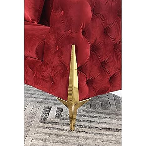 Image of A to Z Furniture Modern Classic Fabric & Valvet Tufted Chesterfield Sofa Living Room and Office (3+1= 4 Seater Sofa Set with Footrest Burgundy)