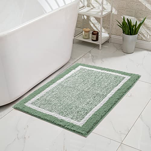 CozeCube Bath mats for Bathroom Non Slip, Fluffy Shaggy Bath Rugs for Bathroom Washable, Extra Soft and Absorbent Microfiber Bath Rugs for Shower Sink, Kitchen Sink, Sage Green, 16