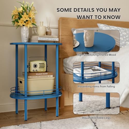 Image of DGSANDGO Blue Oval Side Table,Side Tables Living Room,2-Tier Nightstand,Samll End Table for Small Space,Living Room,Bedroom, Nursery, (1PC,Blue)