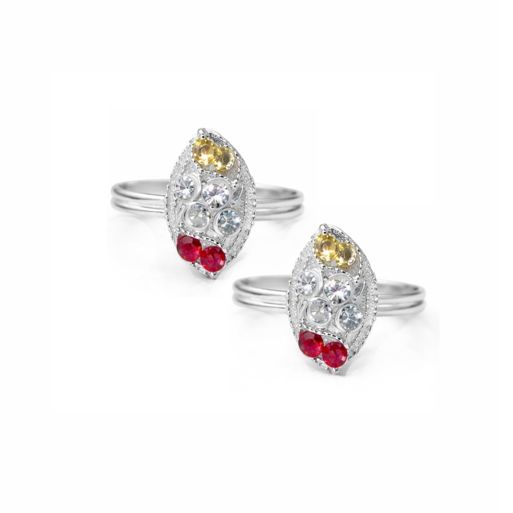 anuradha Plus Jewellery Adorable silver finish red and yellow stone stud Adjustable feet accessories/Bicchiya/Bichudi/toe ring/ 1 pair for women.-picture-18