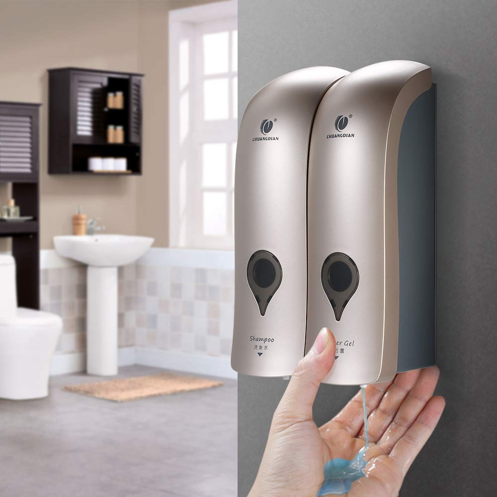 Decdeal - Dispensador de jabón Doble para baño, 2 x 300 ml, champú y Gel de Ducha,