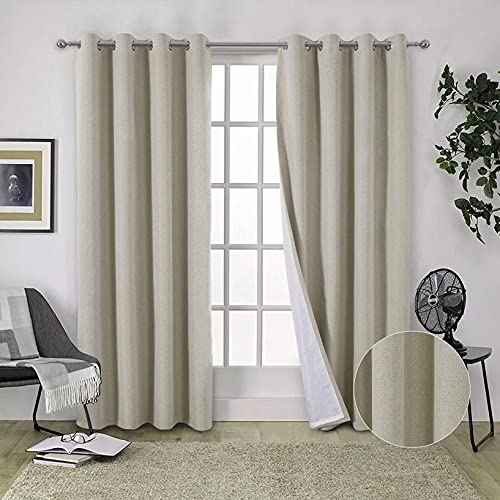 always4u 100% Rideaux Occultants Rideau en Faux Lin avec Doublure Rideaux à Oeillets pour Chambre et Salon Rideau Élégant Beige Lot de 2 140cm x 245cm