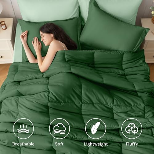 JOLLYVOGUE King Comforter Set, Ultra-Soft Bed in a Bag King Size 7 Pieces, Oeko-TEX Certified Bedding Set with Down Alternative Comforter, Sheets, Pillowcases & Shams, Dark Green & Light Green by JOLLYVOGUE - Image 2