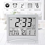 Digital Travel Alarm Clock Battery Operated, Portable Large Number Display Alarm Clock with Temperature,12/24 H Small Desk Clock -Silver (NO Light) - Image 3