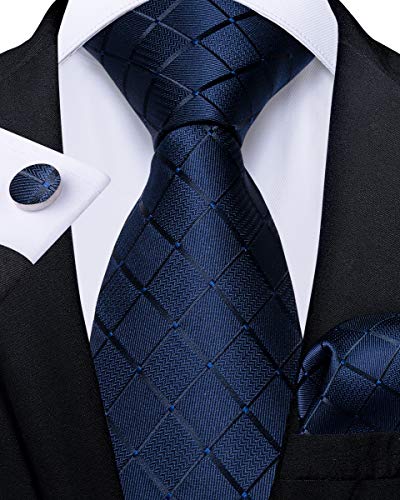 Image of DiBanGu Silk Zipper Ties for Men,Paisley Solid Plaid Pre-tied Tie and Pocket Square Cufflinks Set Formal Adjustable Necktie