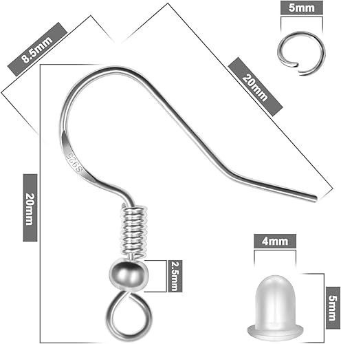 Miniatura 38 de Ganchos para aretes de plata de ley 925, kit de 750 ganchos para aretes, 250 piezas/125 pares de ganchos hipoalergénicos dorados y plateados con 250
