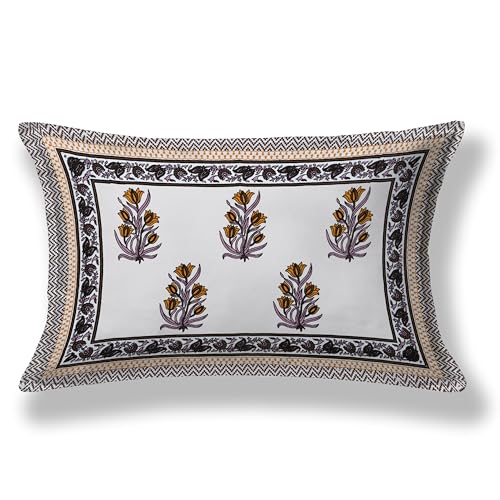 Image of 100% Cotton Single Bedsheet with 1 Pillow Cover | 240 TC Pure Cotton Flat Bed Sheet | Traditional Jaipuri Printed Bedding Set | Soft & Breathable | 60 x 90 Inch (Rangmahal Single 45)