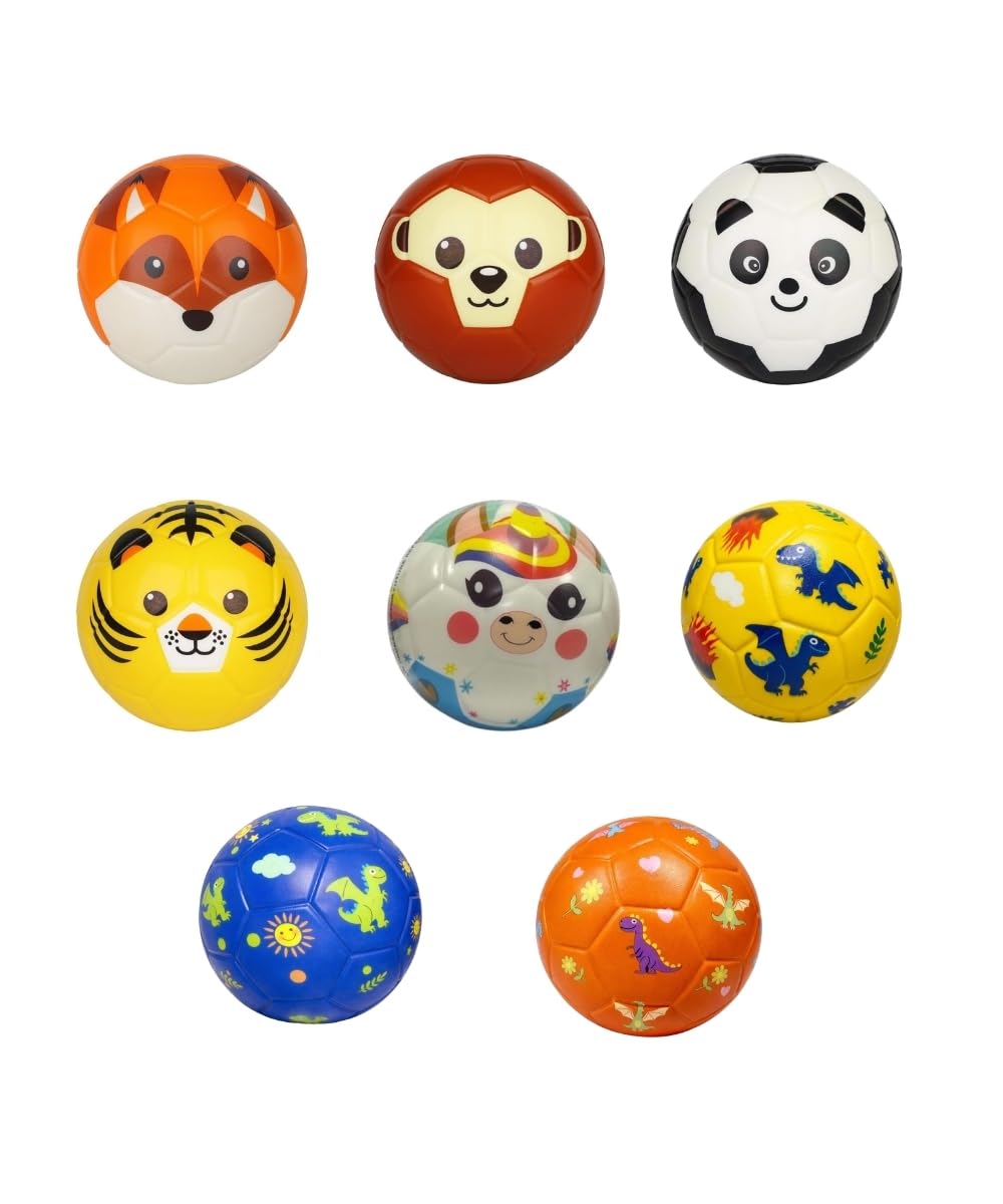 6 Inches Mini Soccer,Cute Animal Design Soft Foam Ball For Kids, Soft and Bouncy,Perfect Size For Kids Playing (Assorted Pack of 3)