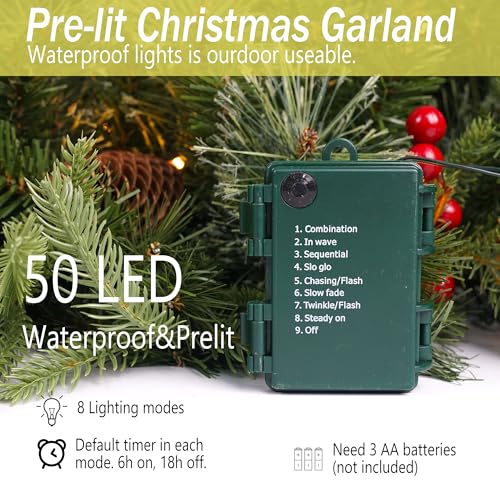 Christmasgarlandprelighted9ftwith50lightschristmasdecorwith50lightpineconeredberriestimerformantlestaircaseindoorandoutdoor Urban Country Home Decor Christmas garland prelighted 9ft with 50 lights christmas decor with 50 light pine cone red berries timer for mantle staircase indoor and outdoor urban country home decor