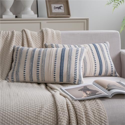 Cethom Blue and Beige Boho Lumbar Throw Pillow Covers 12x20 Inch ...