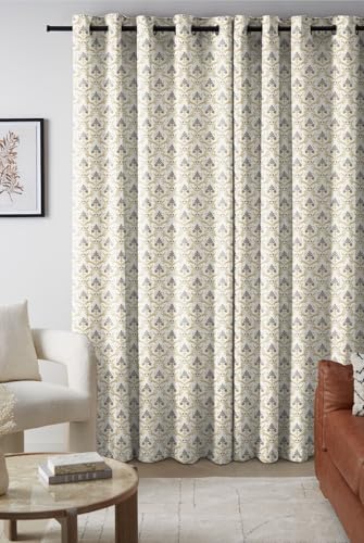 Image of Casableu Anthem Zodiac Cotton Look Door Curtains Pack of 2-9 Feet Long Door, Printed Design, Room Darkening Curtains with Tiebacks, Eyelet Style for Bedroom & Living Room Decor (Mondo Tree, 9 ft)