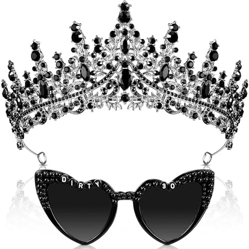 2 Pcs Rip 20s Dirty 30 Birthday Party Decor Accessories for Women, 30th Birthday Crown Tiara and Heart Sunglasses(Dirty 30)