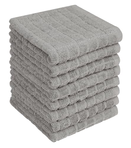 Image of Bumble Dish Cloths (8 Pack) | 12 inch x 12 inch | 100% Cotton Kitchen Towels | 406 GSM | Soft, Highly Absorbent & Durable Dish Towels for Kitchen | Gray