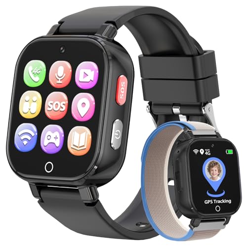 4G Montre Connectée Enfant avec Appel Vidéo, GPS, SOS, Chat Vocal, IP68 Étanche, Mode École, Podomètre, Réveil, Chronomètre, Montre Telephone Cadeau...