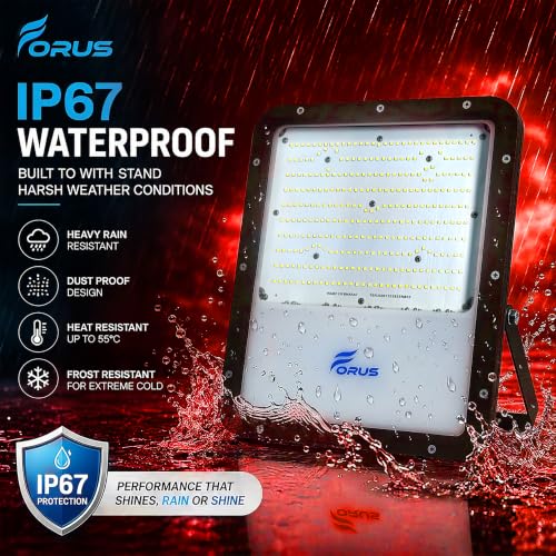 Image of Forus 250W LED Flood Light IP67 Waterproof, Red Outdoor Decorative Floodlight for Garden Decor, Landscape, Parking, Warehouse, High Mast Security Light with 4 Year Warranty