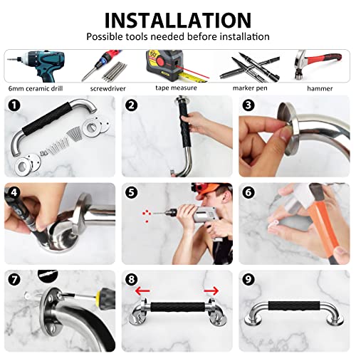 opove 12" Grab Bars for Shower and Bathroom, Anti-Slip Shower Handles for Elderly, Seniors, Handicap & Pregnant Women, Black (1 Pack)