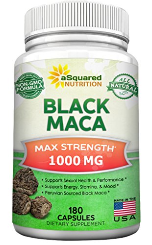 Black Maca Root - 180 Capsules - Max Strength 1000mg Per Serving - Gelatinized Maca Root Extract Supplement from Peru - Natural Pills to Support Reproductive Health & Pure Energy - Non-GMO