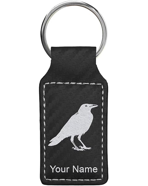 LaserGram Rectangle Keychain, Crow, Personalized Engraving Included (Carbon Fiber Black with Silver)