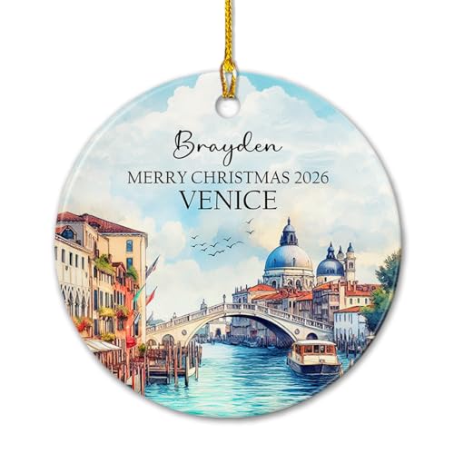 Personalized Name Venice Italy Ceramic Christmas Ornament 2026, Italy Ponte Rialto Venice Ornament Gift for Family Bestie, Venice Tree Hanging Ornament, Custom Name Italy Ponte Rialto Venice Ornament