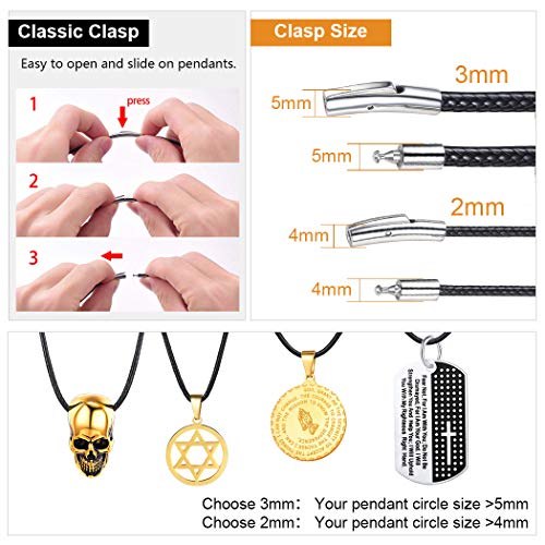 Black Leather Necklace Cord 3Mm Waxed Cotton Cord Chain With Stainless Steel Clasp 16Inch Waterproof Jewellery For Pendant Diy Handmade #TOP4