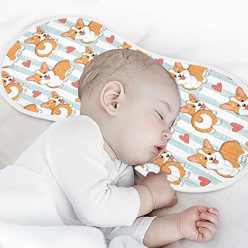 Image of Muslin Baby Burp Cloths, Puppy Corgi Dogs Stripes Muslin Washcloths Baby Rags Comfy Soft Absorbent in for Newborn Boys and Girls 2 Piece 22 x 11 Inch