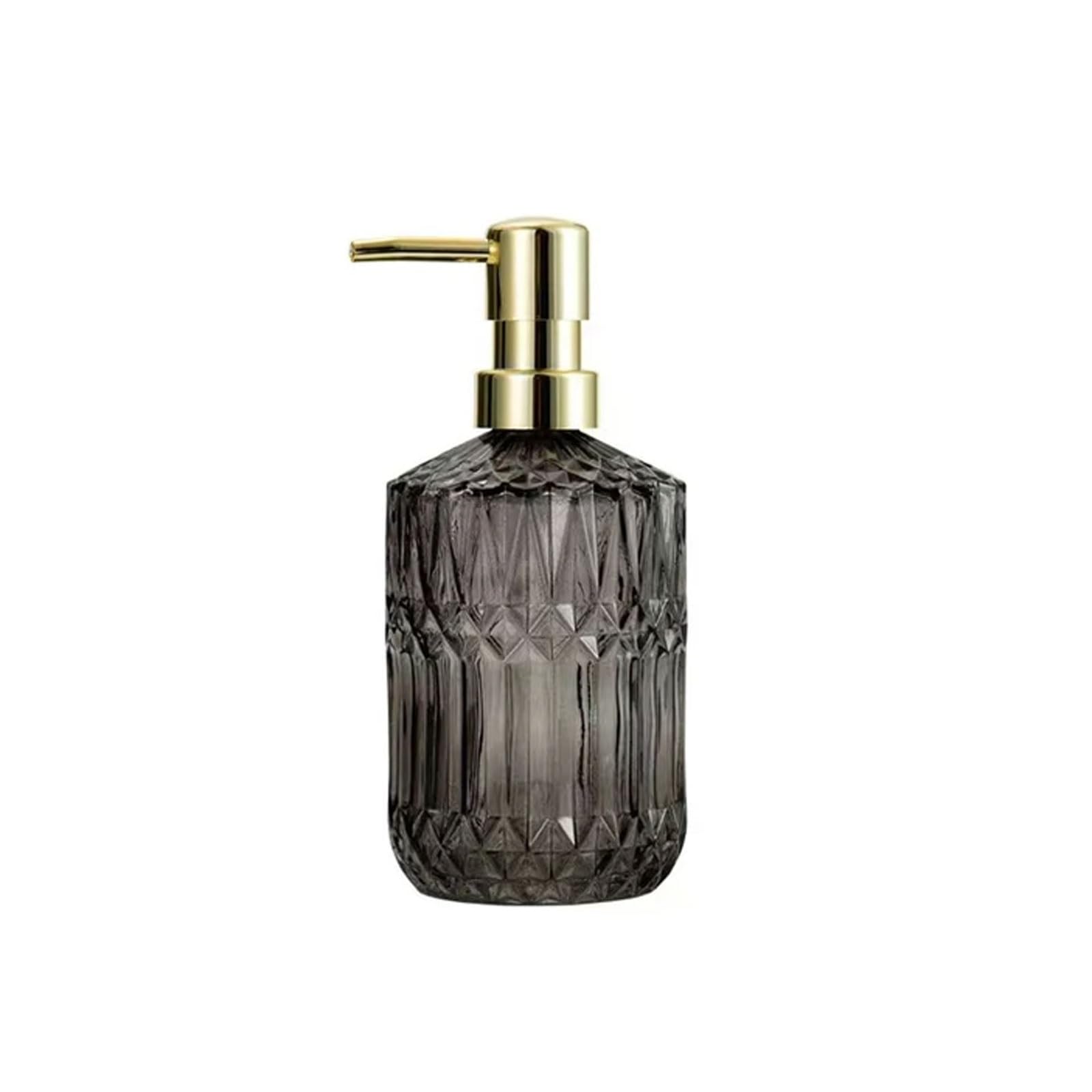 13.5oz Portable Glass Soap Dispenser Clear Refillable, Manual Countertop for Shampoo Body Wash, Kitchen(Gray)