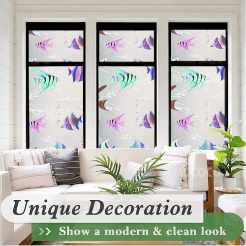 Image of MOCOCO Premium Vinyl Privacy Stained Window Glass Sticker (24x84 Inch) - Self-Adhesive Decorative Film Opaque Sheet Tint Wallpaper for Glass Cover Window, Door, Office, Home.| Anti-UV. Aquarium Fish