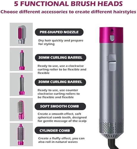 Image of 5-in-1 AirStyler- Hot Air Brush, Straightener Brush, Curling Tong, Blow Dryer, Concentrator & Diffuser | 50% Less Hair Breakage, 3 Settings | All in One Multi Styler BN24