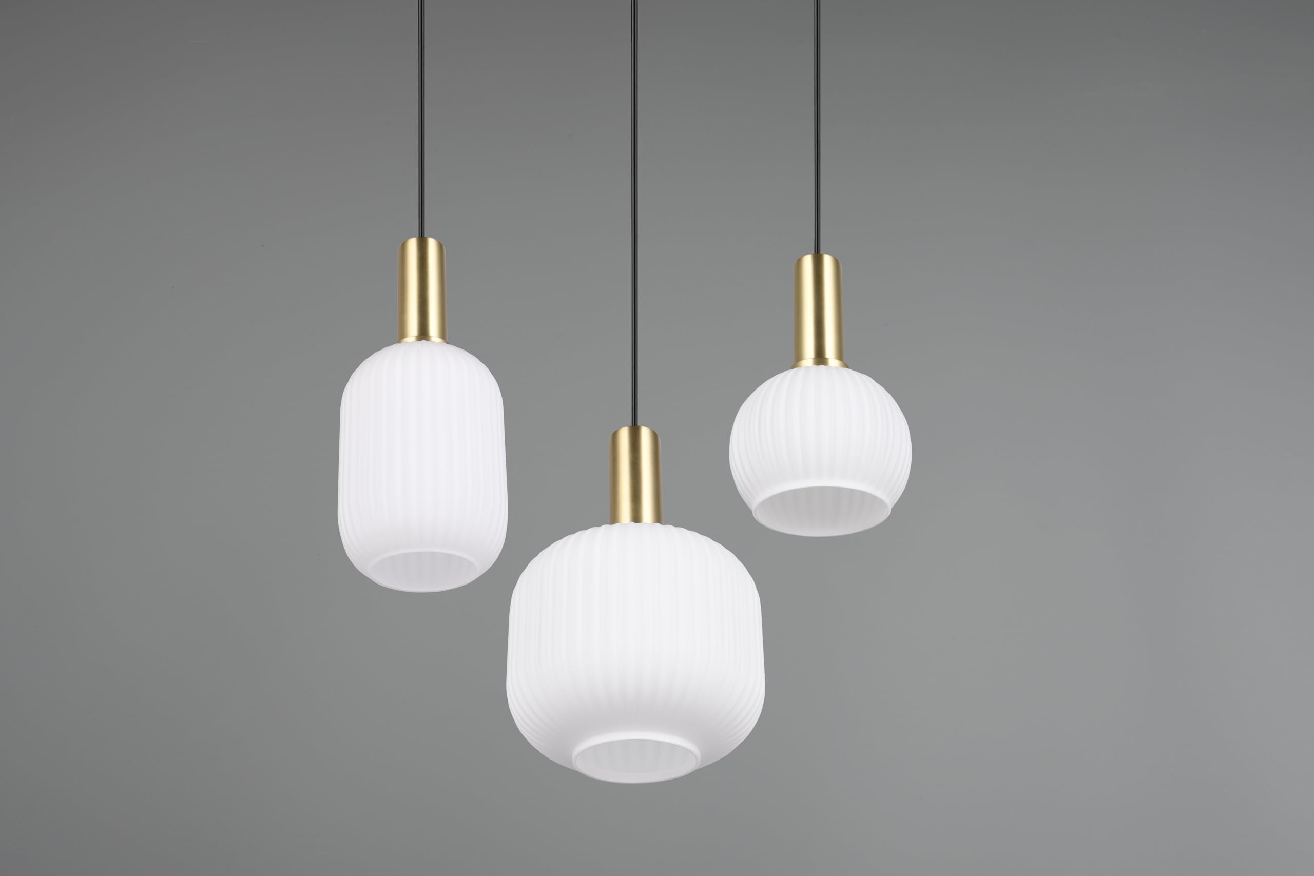 Trio Leuchten Suspension DIVA 319830308, Métal Laiton/Noir mat, Verre Blanc, excl. 3x E27