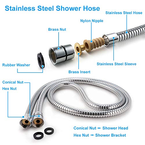 Handheld Shower Head High Pressure 5 Spray Settings Detachable Hand Held Showerhead Chrome Face with Hose and Bracket, Simple Tool-free Installation