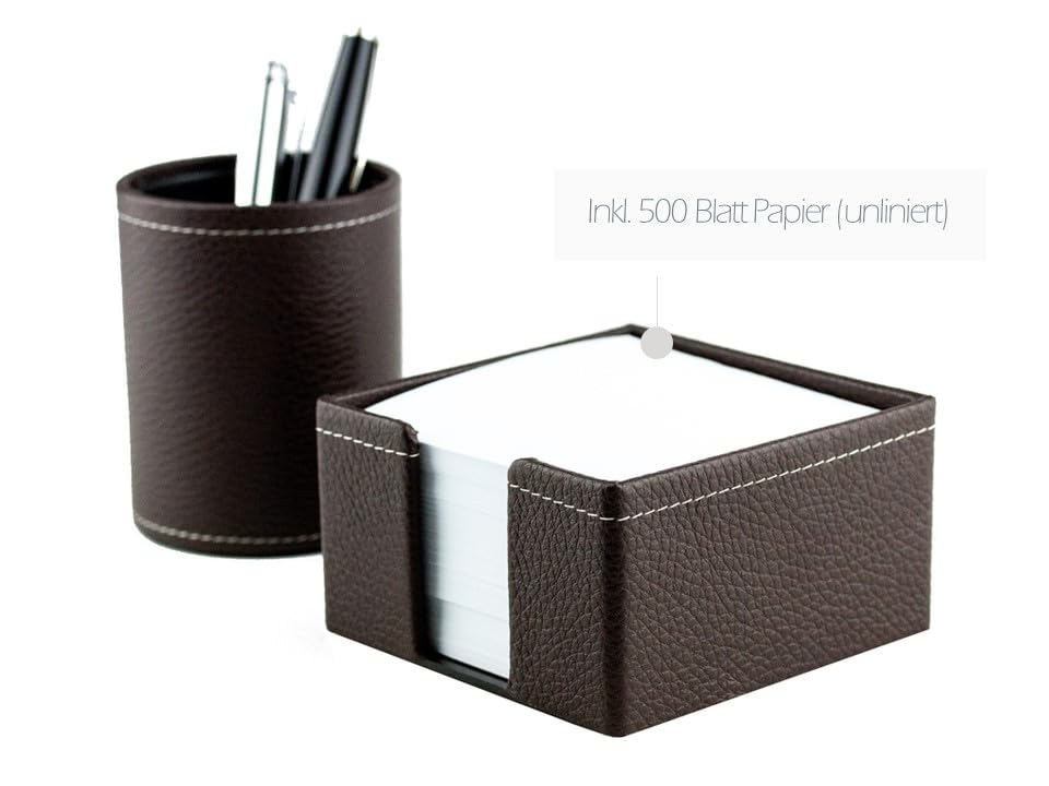 DELMON VARONE Zettelkasten Premium Leder Soft Grain braun Zettelbox 500 Blatt Papier Notizklotz Echtleder Box Schreibtisch Büro