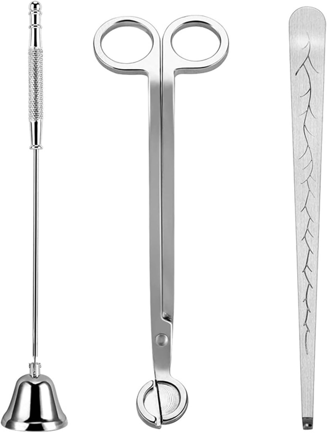 3 in 1 Candle Accessory Set, Candle Wick Trimmer Cutter, Snuffer, Dipper, Wick Care Kit with Trimmer, Dipper and Extinguisher (Silver)