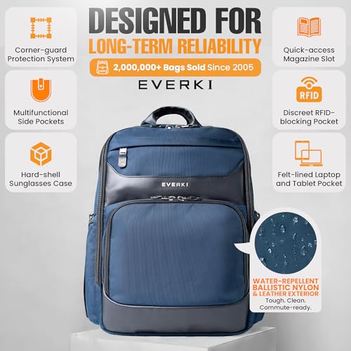Image of EVERKI Onyx Premium Business Executive Laptop Backpack, Ballistic Nylon and Leather, Travel Friendly