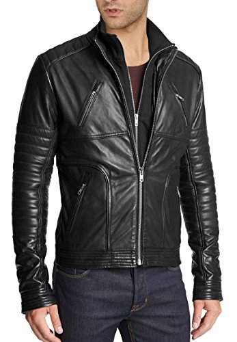Leather Junction Neuf Homme Véritable Veste En Cuir D'agneau Noir Slim Fit Moto Veste Motard NLJUK2â€¦ – Vignette