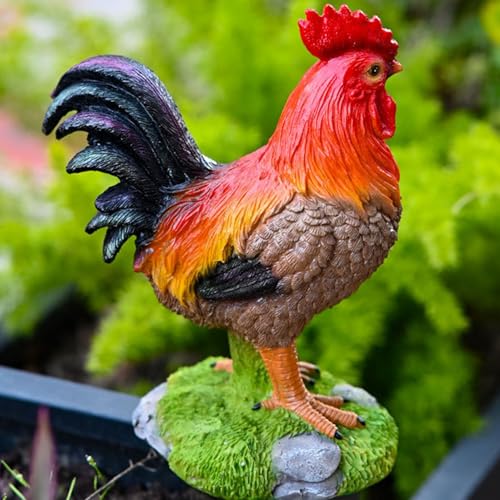 Sculpture de coq réaliste peinte à la main pour jardin