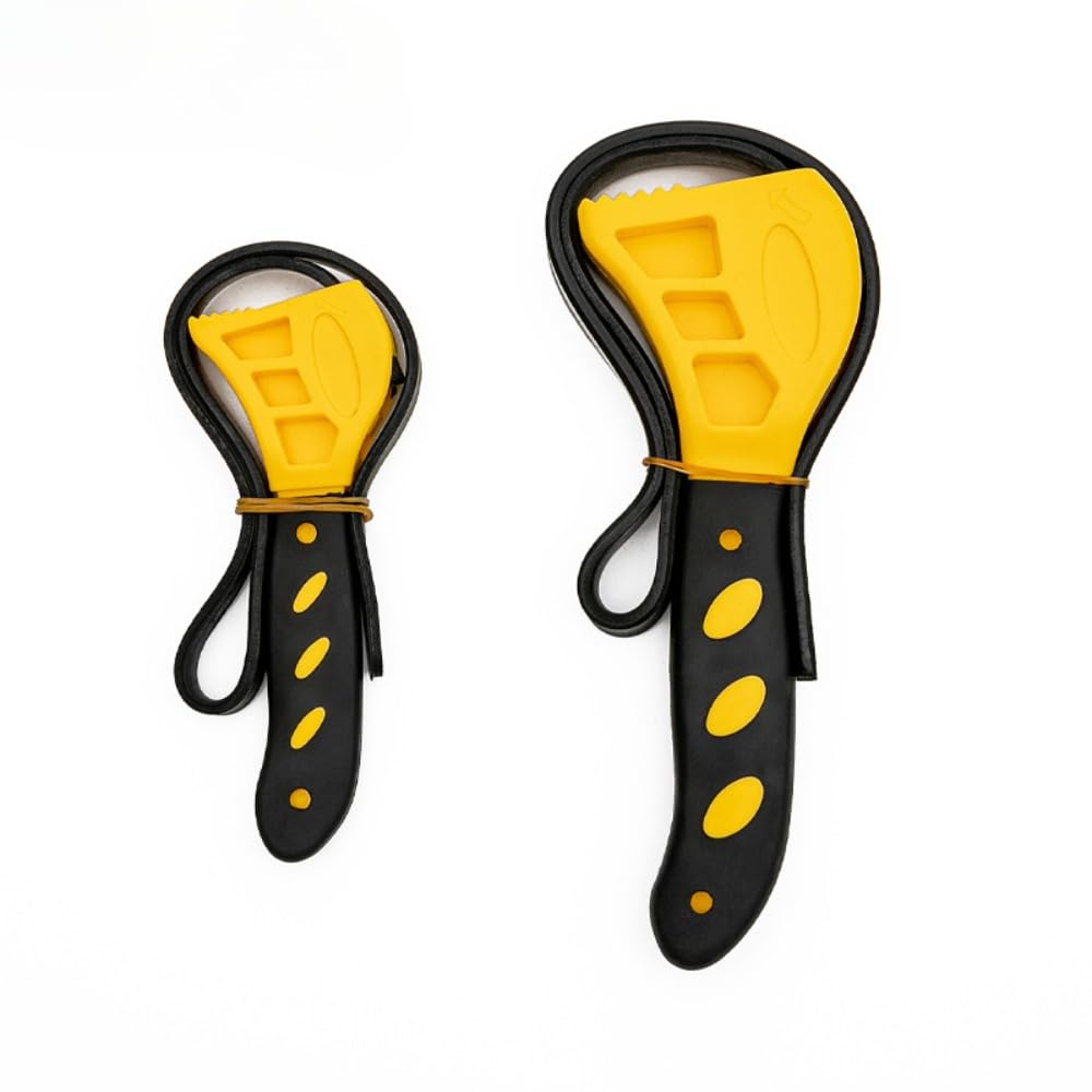 EMSTAR 2PCS Strap Wrench Set, Adjustable Rubber Strap Wrench Upgrade for 4 to 6 Inches Reinforced Rubber Belt, Jar Opener for Weak Hands, Pipe Wrench for Plumbers Oil Filter Wrench