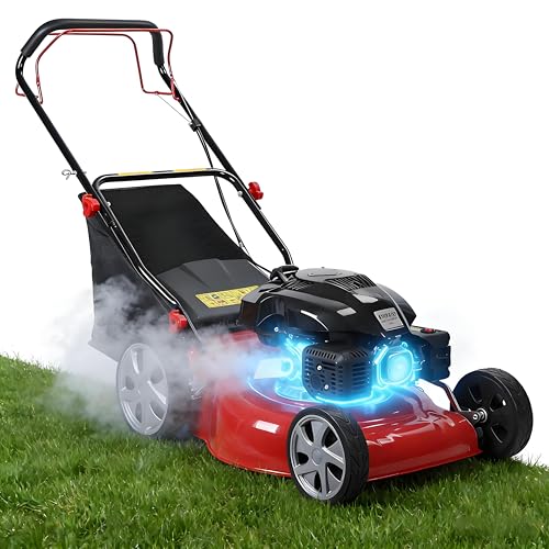 Bezioie Self Propelled Gas Lawn Mower,141cc OHV Engine with Air Cooling, 20' Steel Deck, 3-in-1 Cutting System, 8-Level Height Adjustment, 20L Grass Catcher, Foldable Design Red (US Fast Arrival)