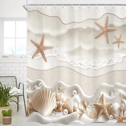 Cinbloo Starfish Beach Coastal 72Wx84H Shower Curtain Extra Long Beige