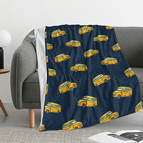 Image of School Bus Blanket - Large 60x80 Inch Plush Fleece Throw, Yellow Bus Themed Driver Gift & Home Decor for Adults & Kids, Ultra Soft Cozy Blanket for Couch, Bed, Dorm