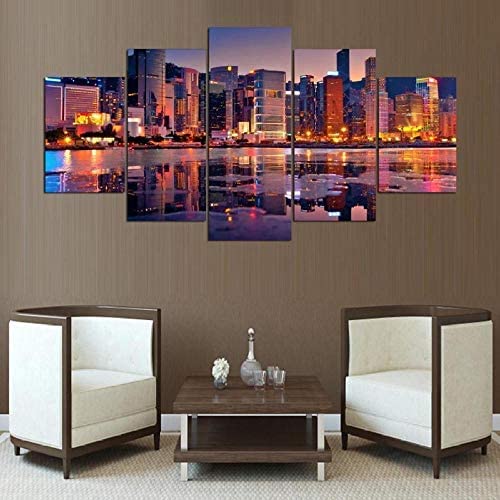 Tableau Sur Toile Art Mural - Vue De Rue En Soirée - Non Encadré, Non Tendu