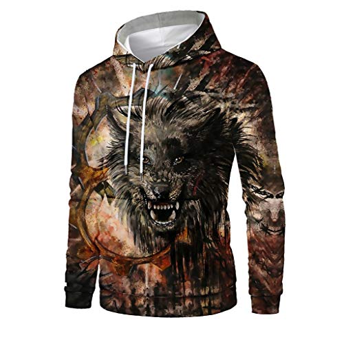 Preisvergleich Produktbild Hniunew Kapuzenpullover Herren Hoodie Langarm Sweatshirts Wolf Totem Drucken Laufender Pullover 3D Tierischer Pullover Kapuzensweatshirt Sweatjacke MäNnersweat Hoody Strickjacken