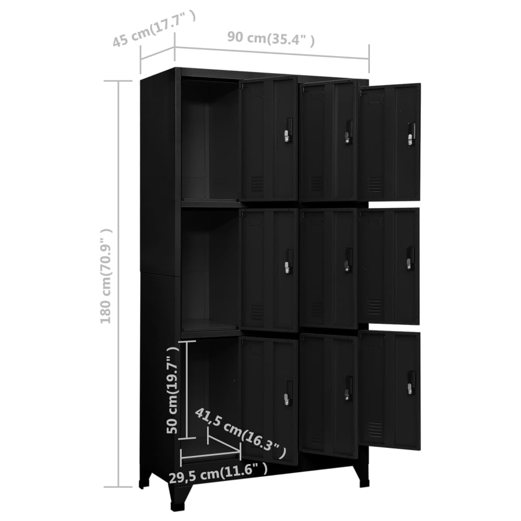 Mobiletto Multiuso Armadietto Autoportante Portaoggetti Armadietti e stipi Armadietto con Serratura Nero 90x45x180 cm in Acciaio per Soggiorno, Cucina, Corridoio