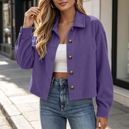 Womens Corduroy Jacket Button Up Cropped Collared Shirt Fall Cardigans - image 2