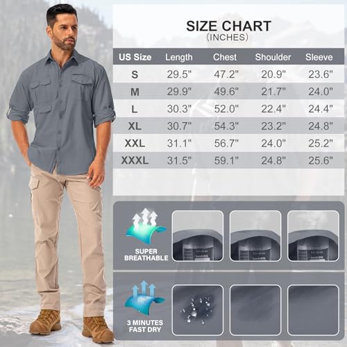 Jessie Kidden 202111-HZC-5068-DARK GREY-L Mens Upf 50+ Uv Sun Protection Hiking Fishing Safari Shirt Long Sleeve Outdoor Breathable Cool Quick Dry Utility Cargo Shirts thumb #4